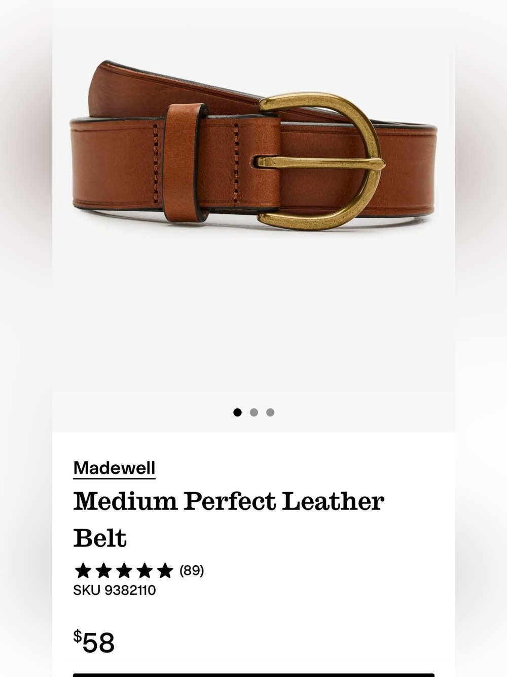 Madewell Brown Leather Belt with Brass Buckle
